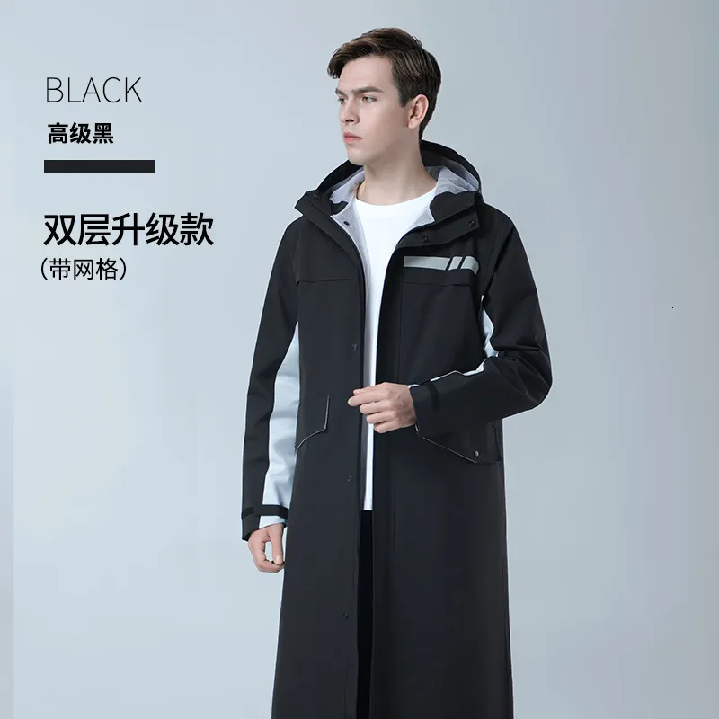 Raincoats Black Fashion Adult Waterproof Long Raincoat Women Men Rain coat Hooded For Outdoor Hiking Travel Fishing Climbing Thickened 230920