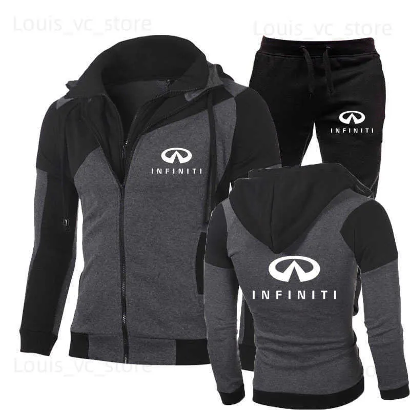 Tute da uomo Tuta sportiva casual moda Infiniti stampa auto felpa con cappuccio da uomo 2 pezzi set felpa con cappuccio con zip + pantaloni sportivi Tuta da uomo di alta qualità T230921