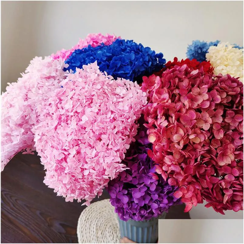 Flores decorativas grinaldas 1bunch/40x20cm/30 coloridas Anna Hydrangea Branch inteiro preservado Bouquet de flores secas e deskto home Deskto dh0ij