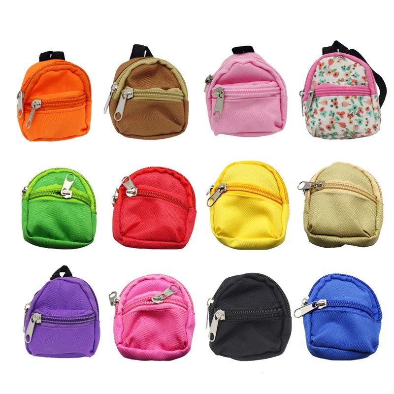 Mini Doll Backpack Cute Zipper Backpack School Bags Doll Accessories Miniatures Doll School Bags for Girl Boy 15colors