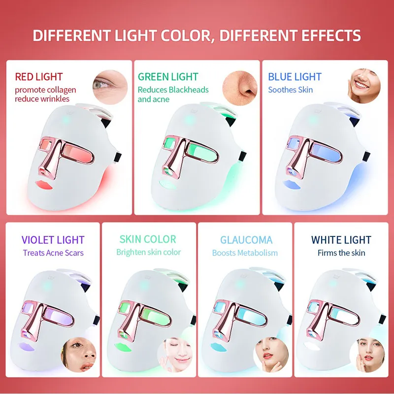 Masque LED Visage 7 Couleurs - Luminothérapie Anti-âge, Traitement Peau Acné