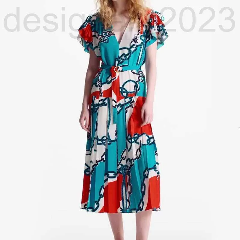 Basic Casual Jurken Designer Australische designerjurk casual vakantie blauw wit rood ketting bedrukt met korte mouwen voor dameskleding 8 SKQI