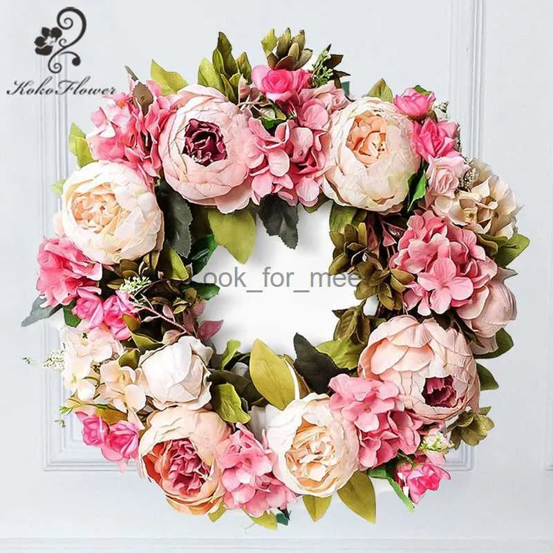 Juldekorationer Koko Flower 40cm Peony Artificial Wreath Rattan Ring Ornament Fotografering Rekvisita Bröllop Wreath Christmas Home Door Decoration HKD230921