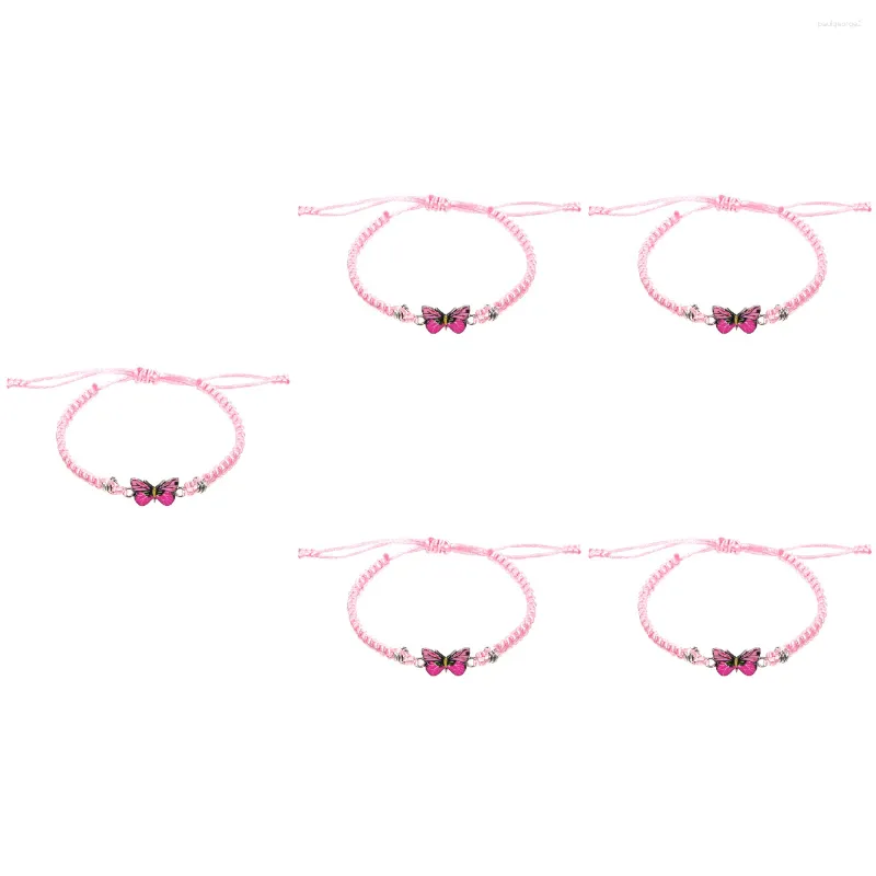 Charm Bracelets 5 Pack Summer Braided Butterfly Women Adjustable Girl Charms Cute Woven String Wrist