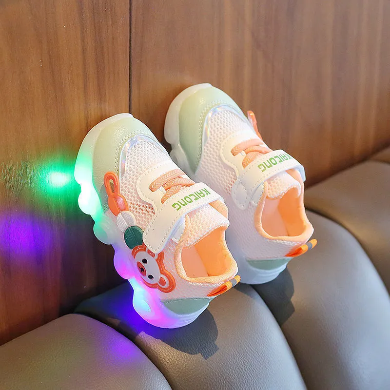 Babyschoenen Kinderen Enkele Mesh Schoenen 2023 Zomer Baby Zachte Zool Wandelen LED Verlichte Holle Ademende Board Bebes 230920