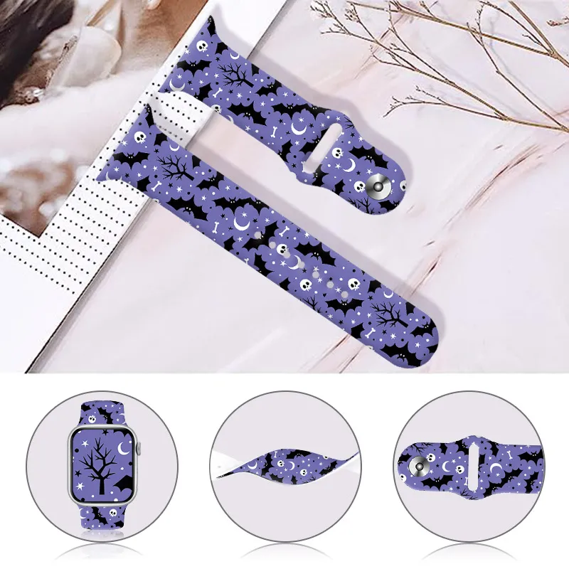 30 färger Halloween Designer Soft Silicone Smartwatch Straps For Apple Watch 38mm 40mm 41mm 42mm 44mm 45mm 49mm Sport Watch Band