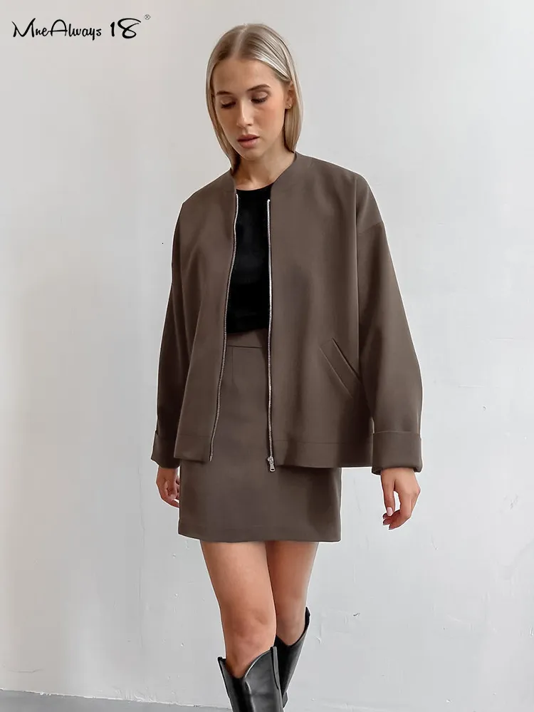 Dwuczęściowa sukienka MNealways18 Vintage Brown Aline Sprits Suits Office Ladie