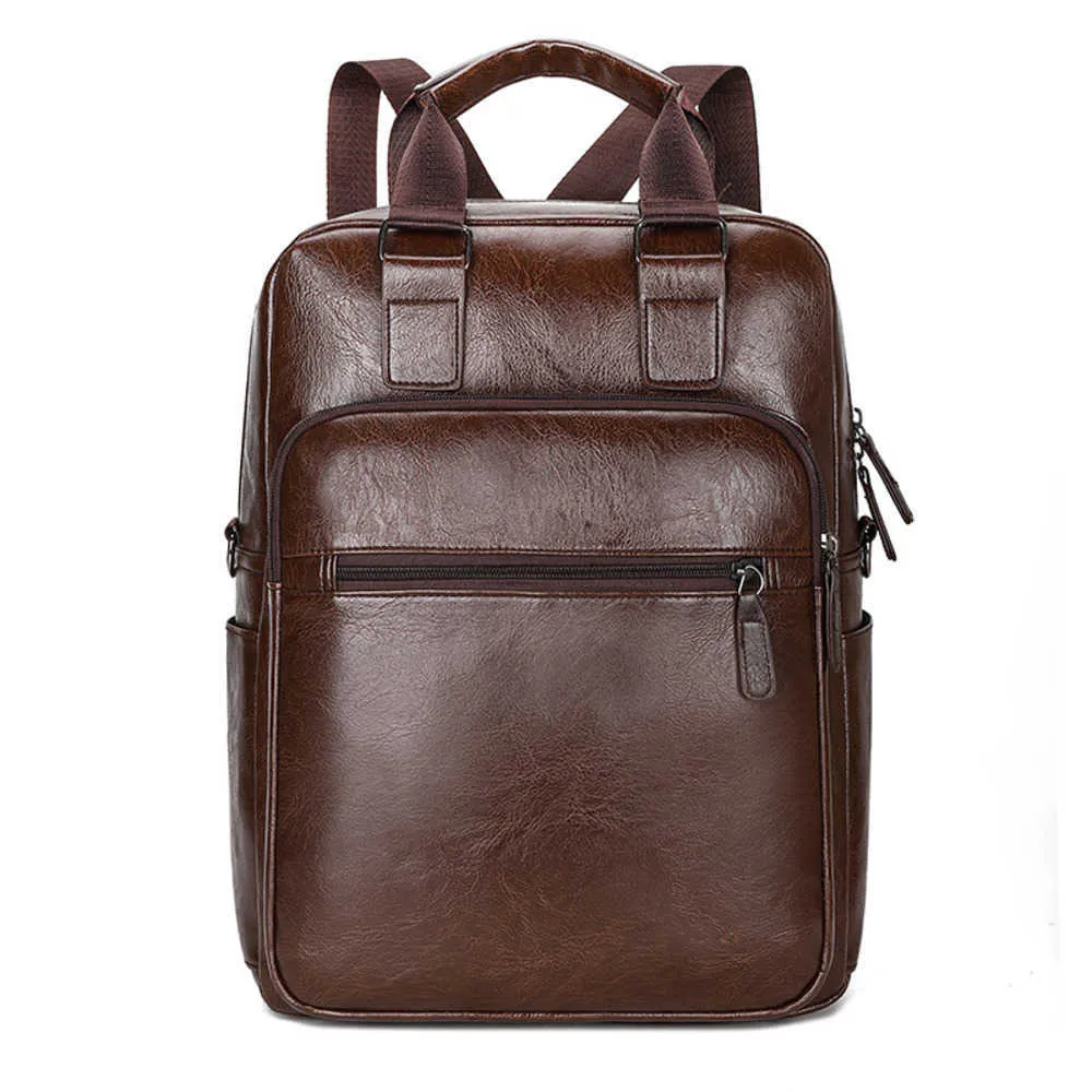 Simple men's backpack with large capacity laptop backpack PU leather fashionable leisure travel bag 230921