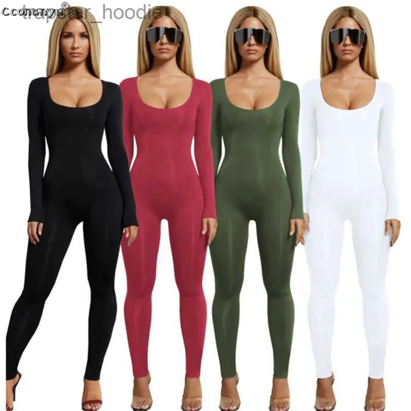 Macacões femininos macacão primavera sexy preto manga longa macacão branco verde macacão calças compridas cores sólidas casual uma peça outfit feminino macacão l230921