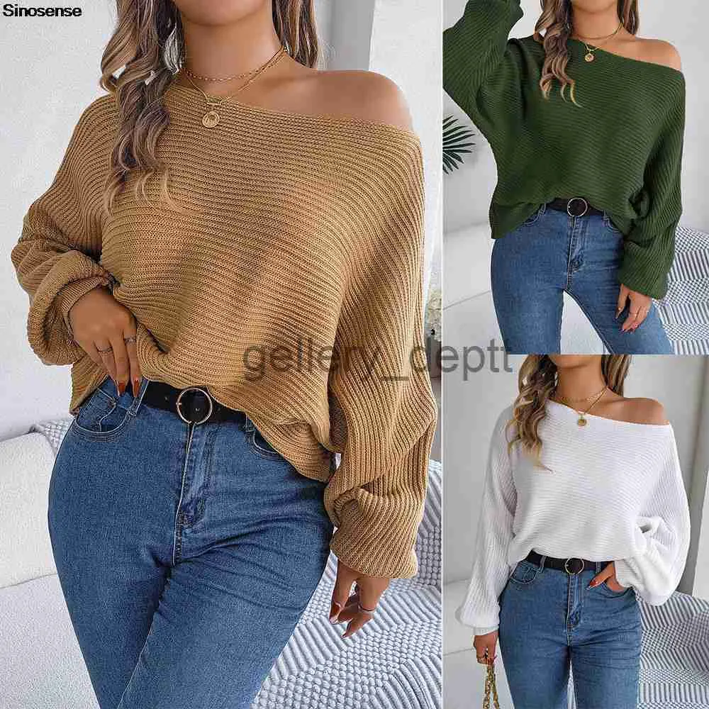 Kvinnors tröjor Kvinnor från axeltröjorna Casual Loose Solid Color Batwing Sleeve Overdimensionerad stickad tröja Pullover Stickade Jumpers Tops J230921