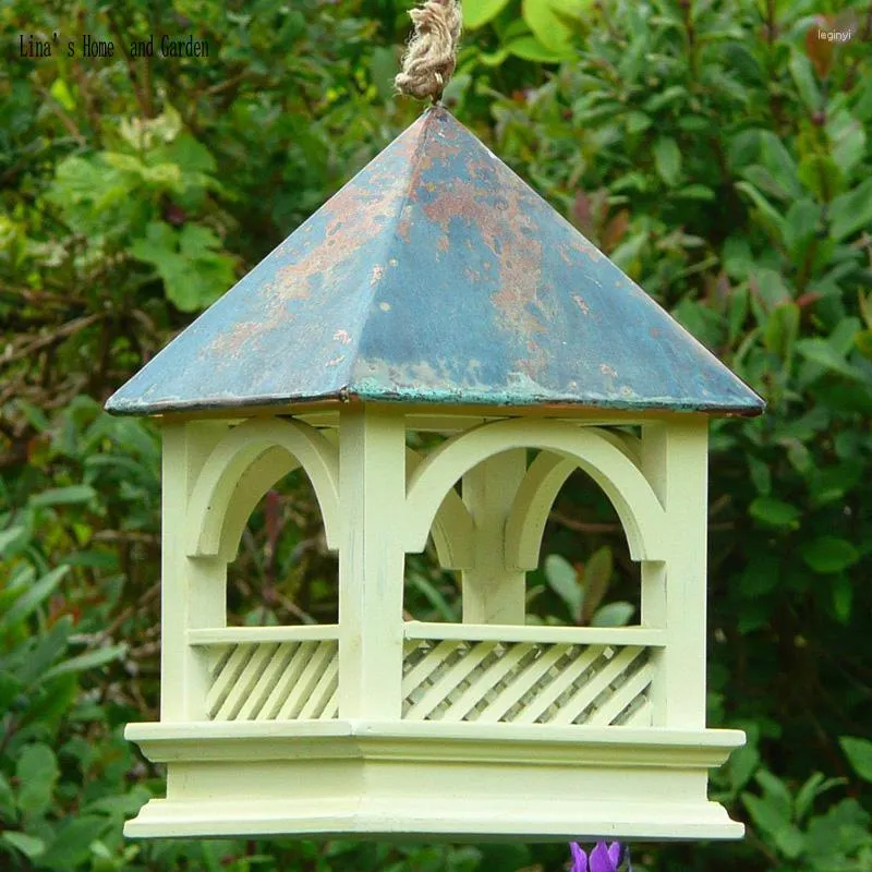 他の鳥の供給銅のトップハンドメイドガーデンワイルドアンティーク木製フィーダー