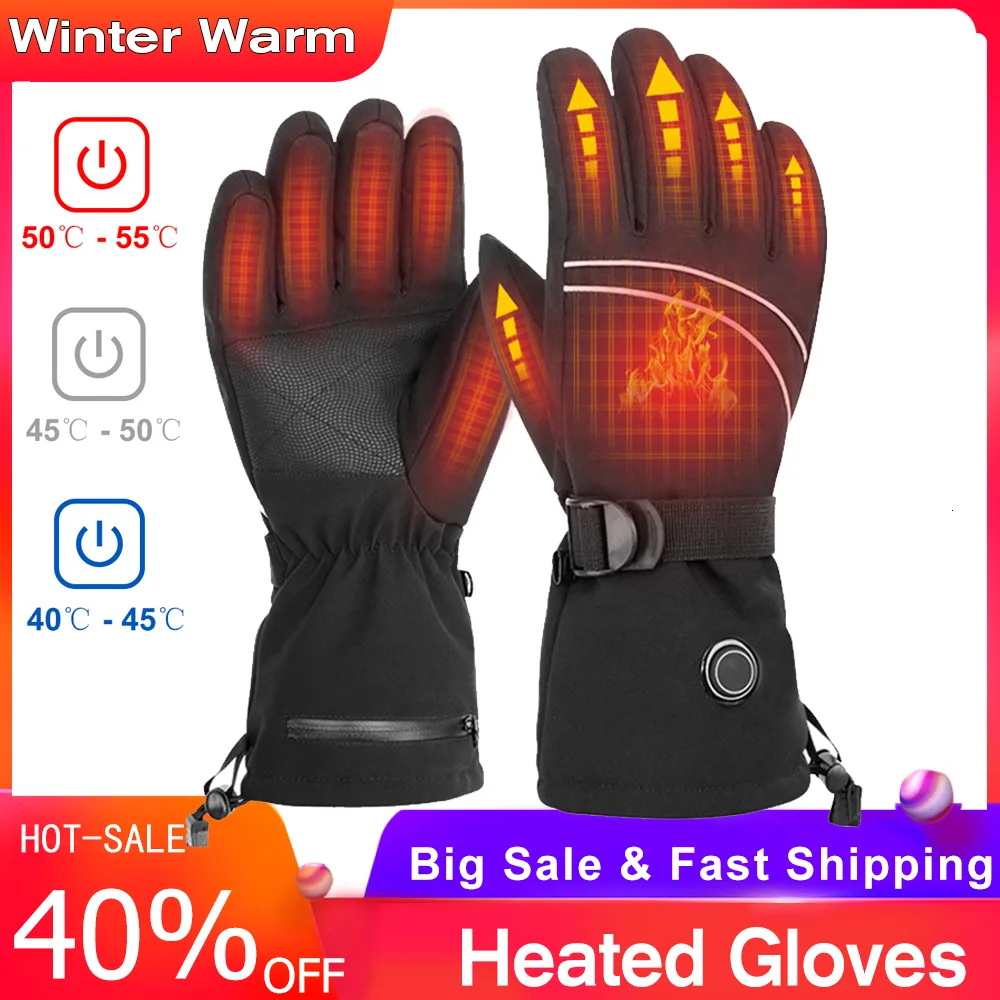 Ski Gloves Heated Battery Powered Touchscreen Waterproof Heating Winter Warm for Climbing Hiking Cycling Skiing 230920