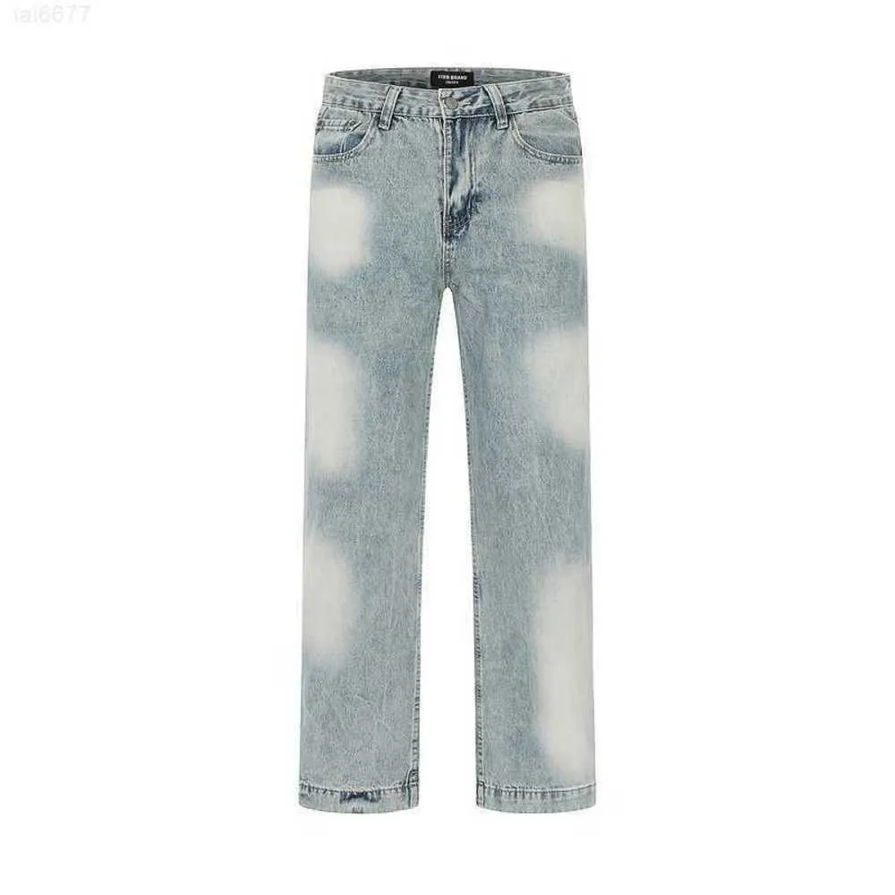 Gaojie Chaopai Wash Light Blue Ground White Straight Tube Loose Fit Jeanspccp