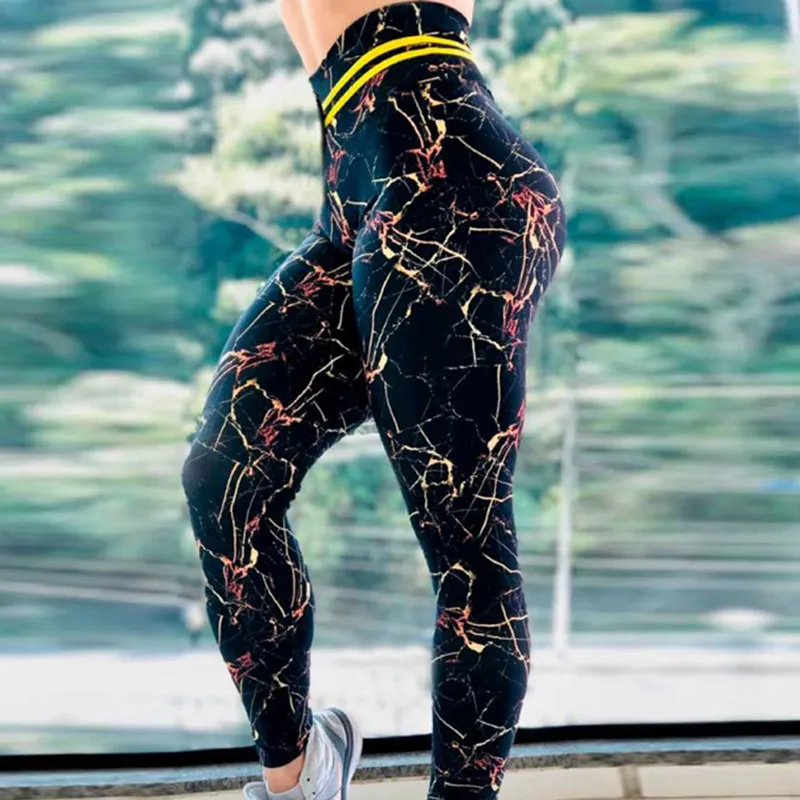 Leggings de sport imprimés en marbre noir, vêtements d'entraînement, de gymnastique, taille haute, pantalons de Jogging Sexy, collants Push Up