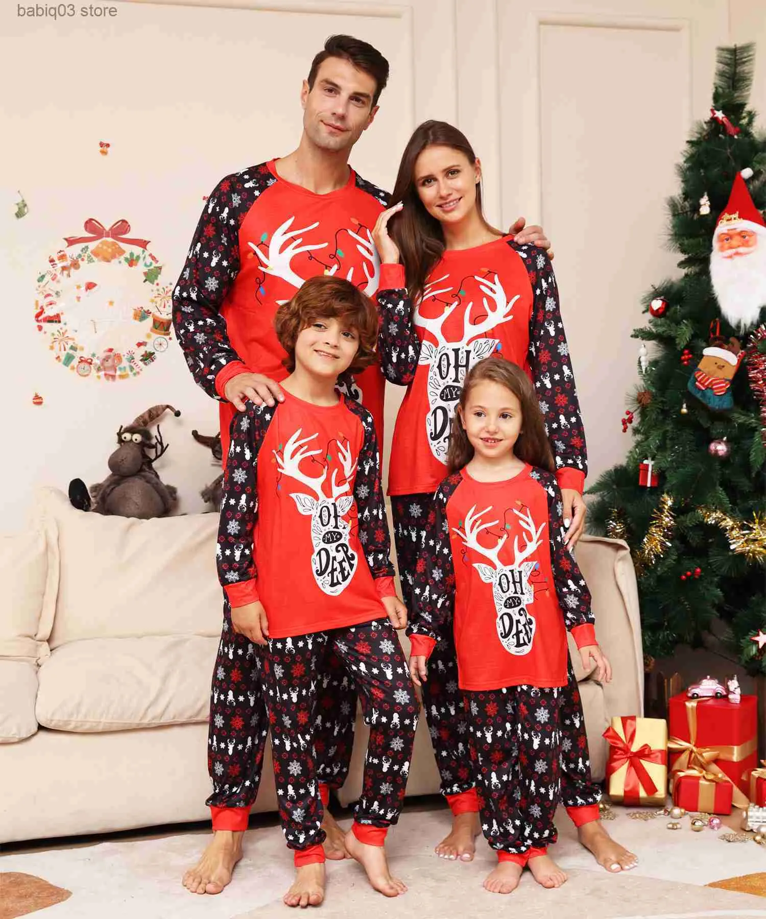 Familjsmatchande kläder 2023 Ny julpyjamas tecknad älg tryck förälder-barn 2 st.