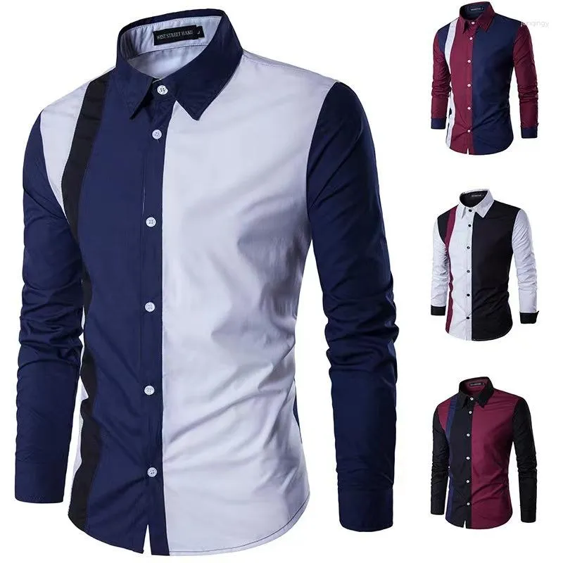メンズドレスシャツ2023シャツスプレッチストライプの豪華で快適なボタン長袖スーツラペルソフト素材