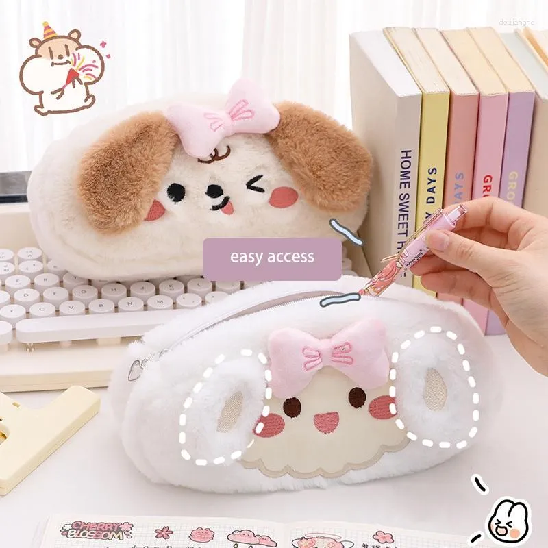 Kawaii Bear Big Capacity Plush Pencil Case Cute Pencilcase Pouch Bag Kids Gift School Stationery