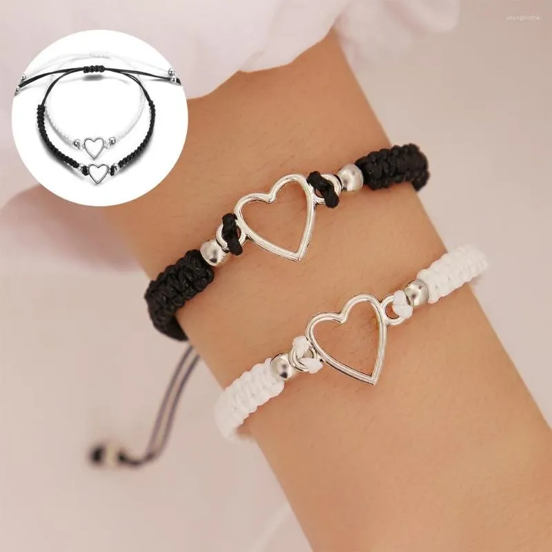 Bracelets à maillons Amour Coeur Couple Bracelet Pour Amant Femmes Hommes Fabriqué À La Main Corde Réglable Amis Relation Correspondant Bijoux Cadeau