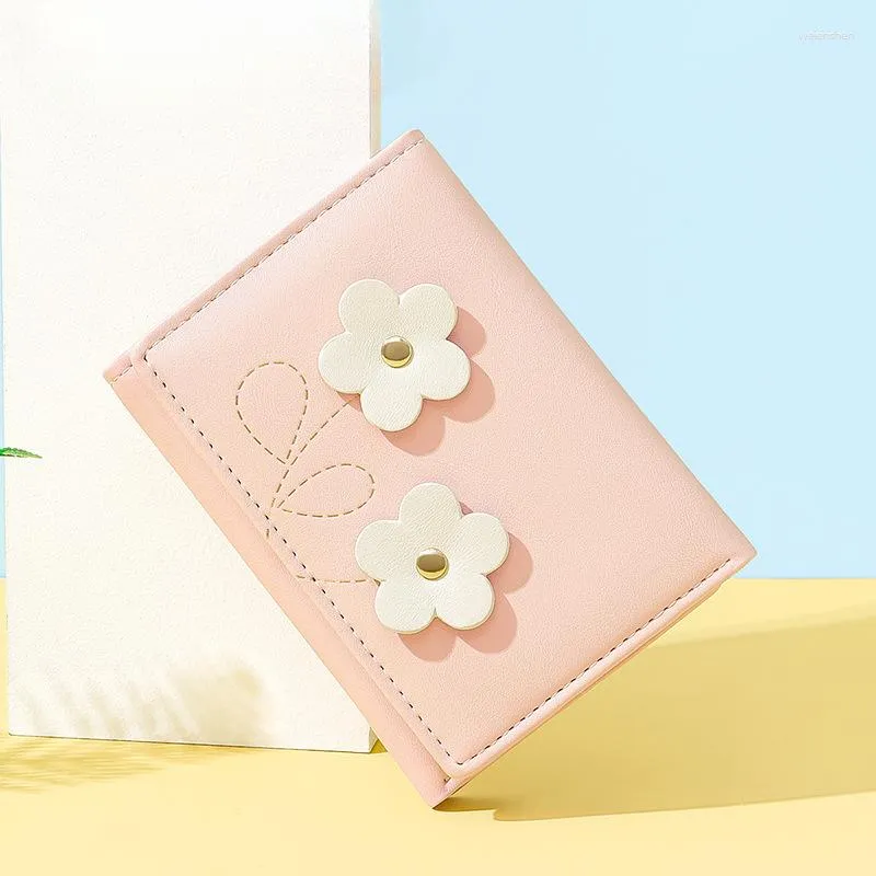 Portefeuilles Summer Flower Collocation Couleur Version coréenne mignonne de petit sac à main Lady Fresh Three Fold Creative Mini
