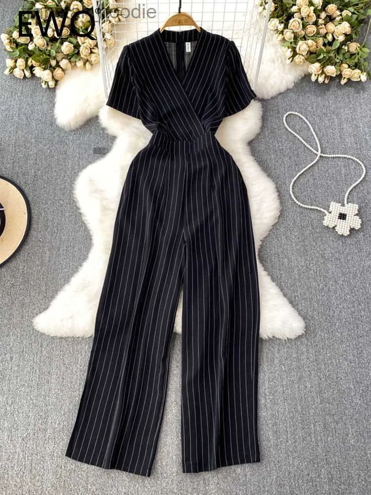 Kobiety Jumpsuits Rompers EWQ Sweet Style Chic Skompsuit Kobiety w szyku w paski w paski z krótkim rękawem Kolor Kobiet Kobieta wysoka talia Jesien 2023 NOWOŚĆ 3462 L230921