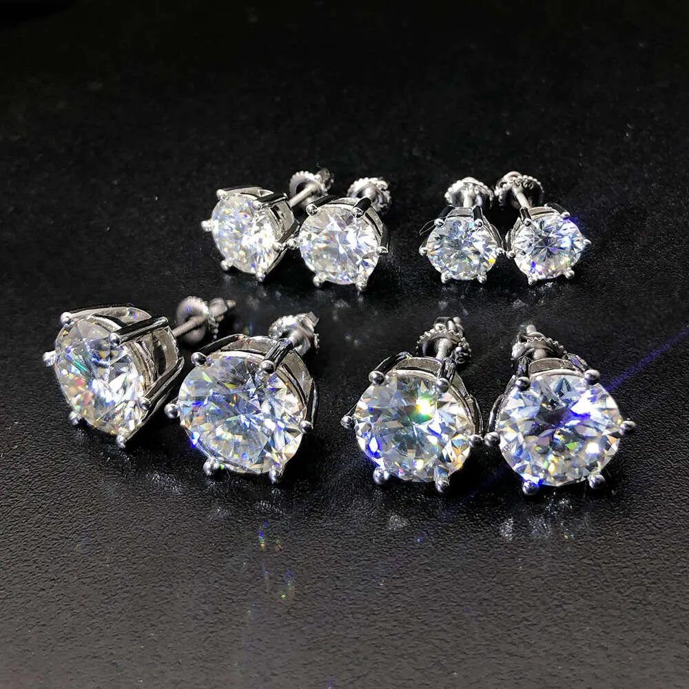 Fabriksanpassade grossistkvinnor Män S925 Silver 9K 14K 18K Gold 6 Prongs D VVS 3mm till 10 mm Moissanite Diamond Ear Studs örhängen