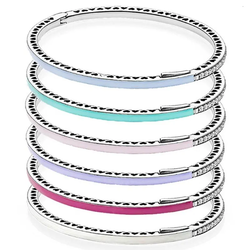 Bracelet multicolore coeurs radieux avec zircon cubique bracelet en argent sterling ajustement mode bracelet original perle charme bijoux à bricoler soi-même 230921