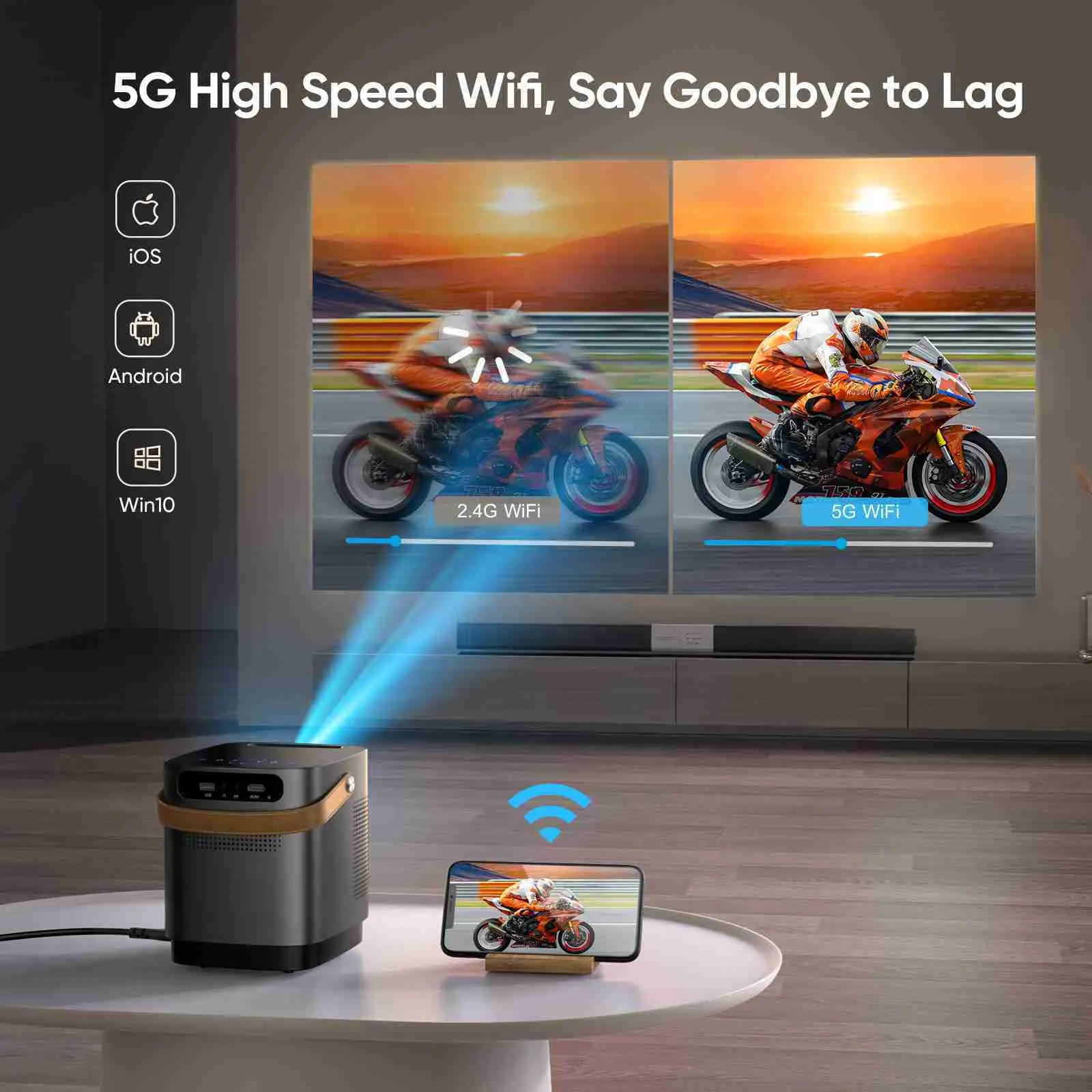 Mini Proiettore 4K Supportato, Full HD 1080P Nativo Con WiFi 5G E Bluetooth - Portatile Per Cinema Casa E Viaggi