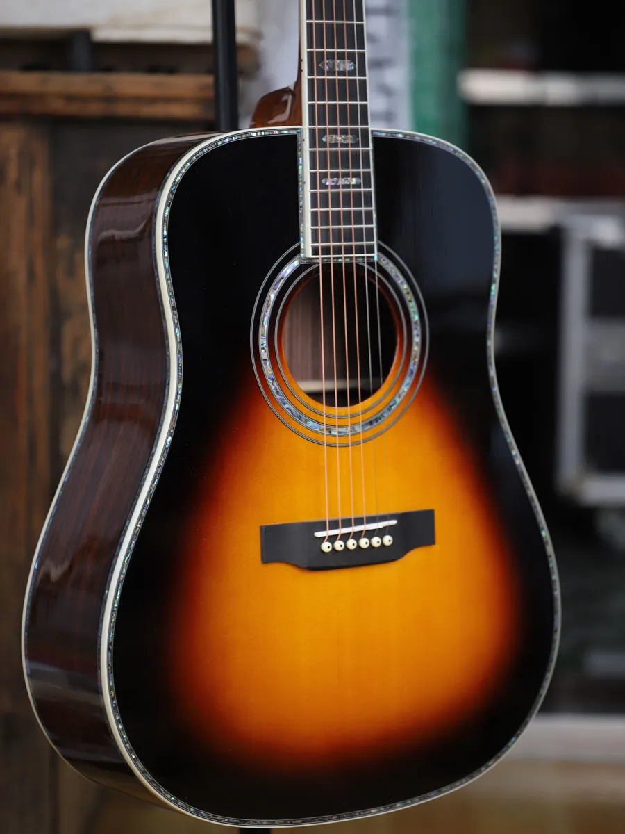 41 tum Sunburst Solid Spruce D Style Acoustic Guitar Abalone Inlägg Ebony Fingerboard Rosewood Body