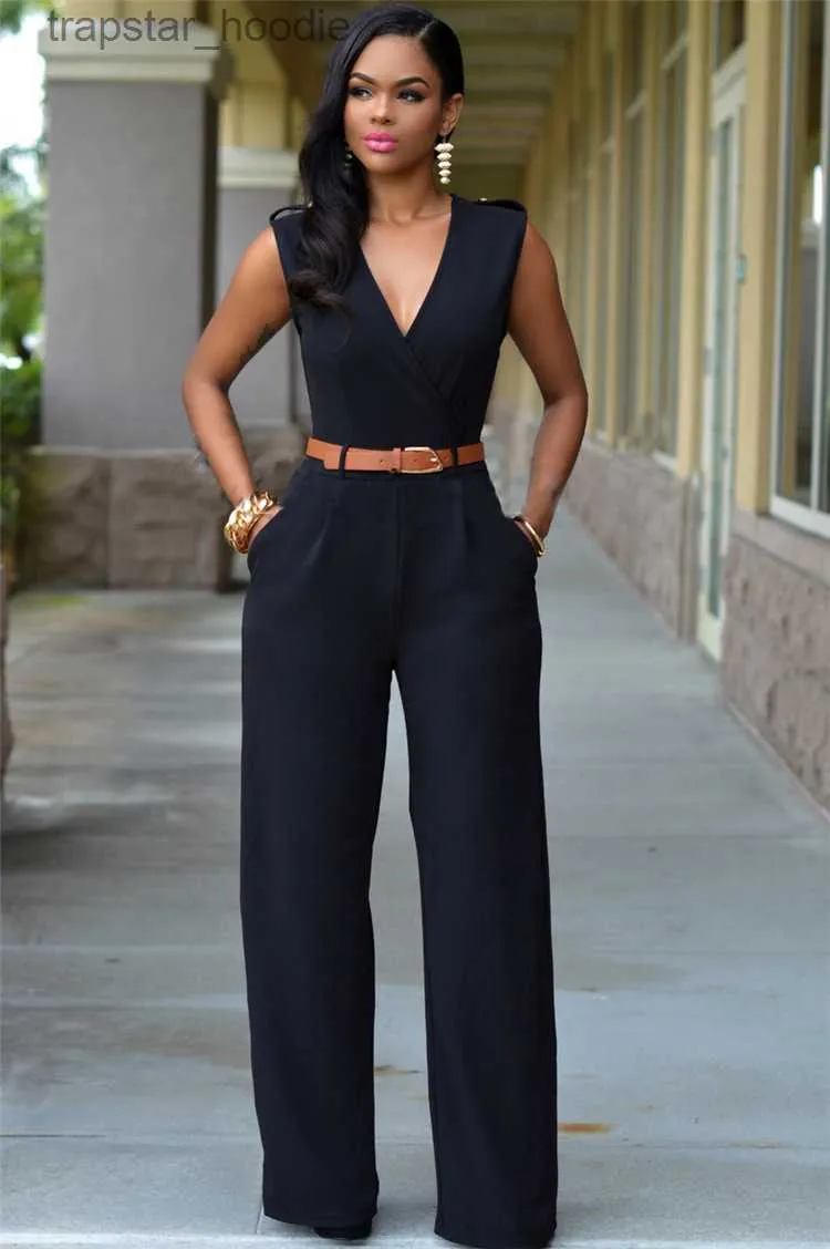 Kobiety Jumpsuits Rompers Business Formal Scossit Work nosić kobiety romper elegancki długi głęboki v szyja bez rękawów wysoka talia owijka mody streetwear l230921