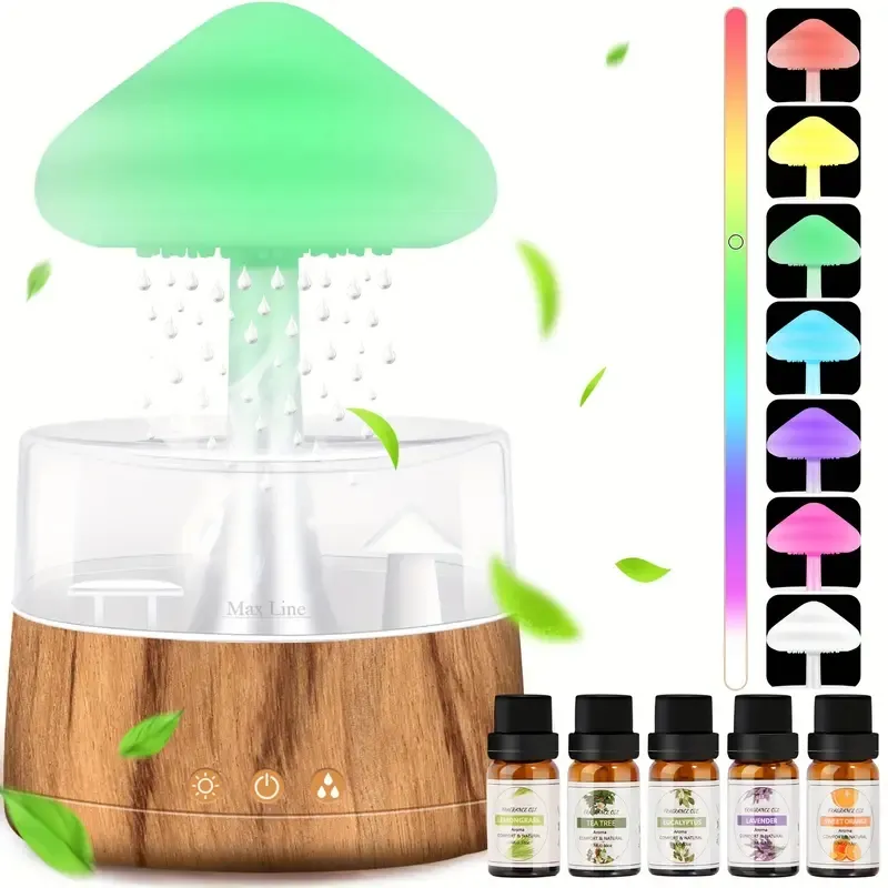 1pc Rain Cloud Humidifier Water Drip With 5 Essential Oils, Cloud Diffuser With Rain 7 Changing Colors, Desk Fountain Bedside For Sleeping Relaxing