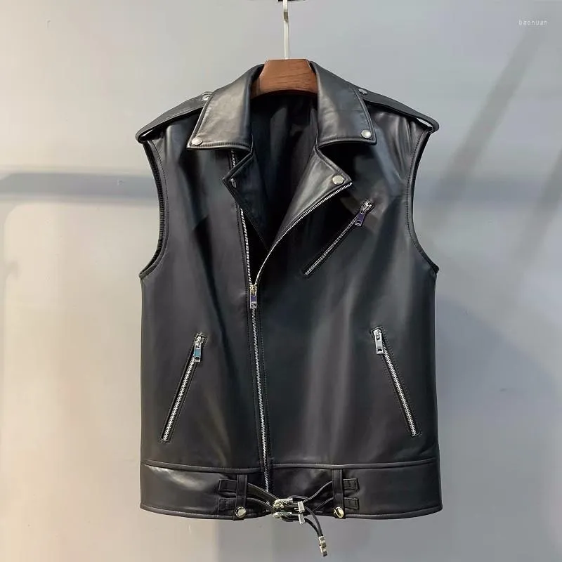 Women's Leather Vest Waistcoat Spring Autumn Sheepskin Female Zipper Black Loose Casual Motorcycle