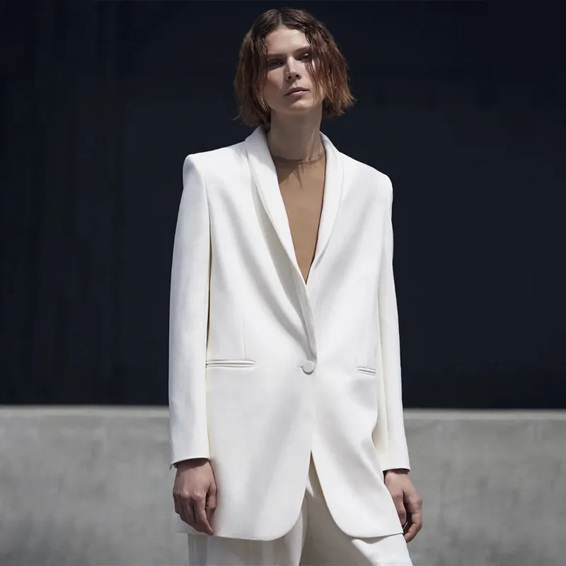Costume De Blazer Blanc Pour Femmes: Veste À Un Bouton De Laine De