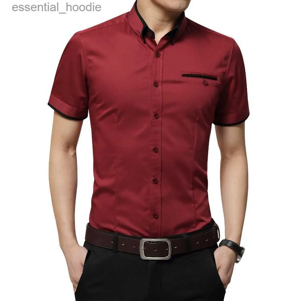 メンズドレスシャツ2023新規到着ブランドメンズサマーズビジネスシャツ半袖ターンダウンタキシードシャツ男性シャツビッグサイズ5xl L230921