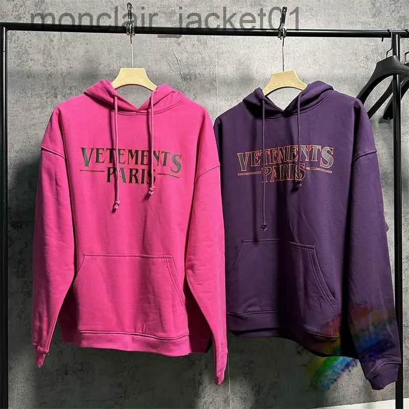 Erkek Hoodies Sweatshirts Vetements Paris Mor Kırmızı Hoodie Erkek Kadınlar 1 1 En Kalite Yıkılmış Yıkanmış Ağır Kumaş Kapüşonlu Büyük Boy VTM Külot J230921