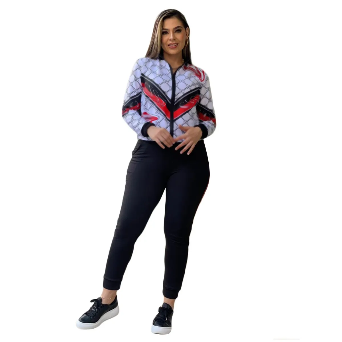 Designer Two Piece Pants Tracksuit Women Casual Zip Jacket and Sweatpants Sets Free Ship