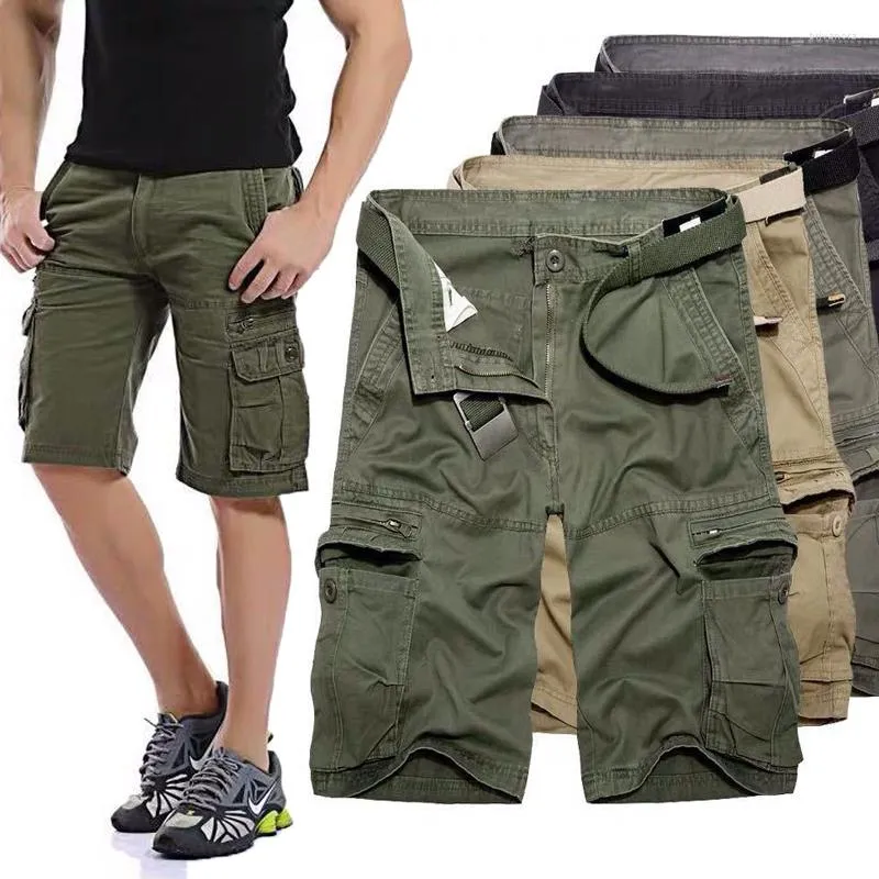 Mäns shorts Mens Militärlast Summer Army Green Cotton Men Loose Multi-Pocket Homme Casual Bermuda byxor stor storlek