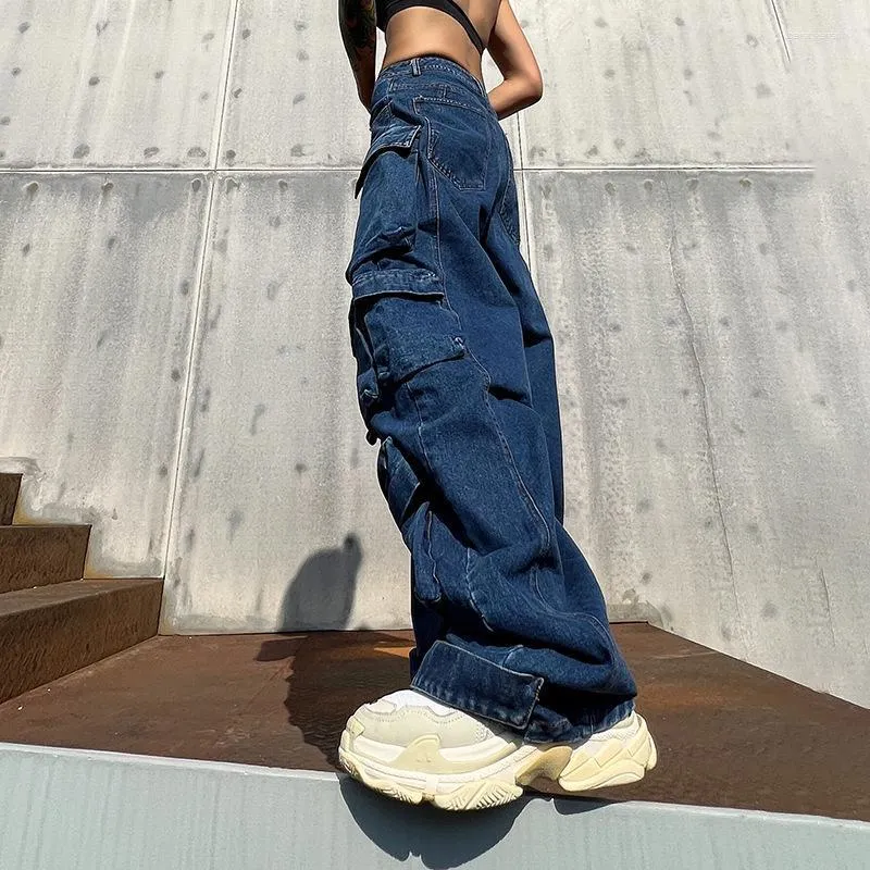 Womens Jeans Wide Leg Cargo Pants Women Vintage Street Distressed Wash Blue  Baggy For Clothing High Waisted Slouchy From Gaietyerson, $25.08