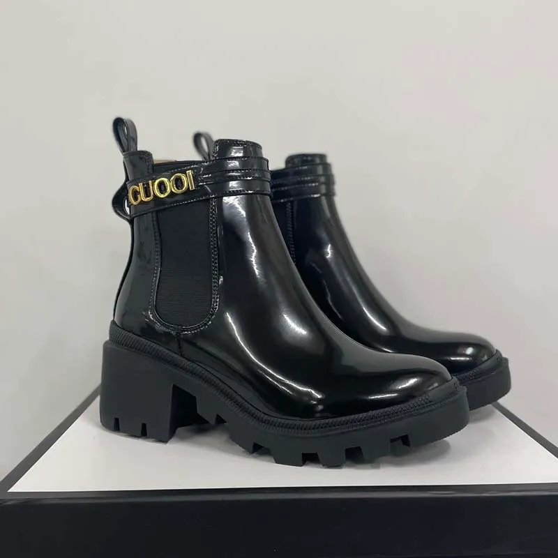 Designer Boots Ankle boots Martin Boots Chelsea Fashion personality luxury letter Black lacquer gold Matte black boots