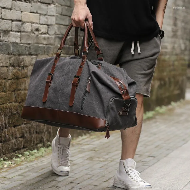 Duffel Çantalar Retro Tuval Taşıyor Çanta Seyahat Erkek Moda Trendi Büyük Kapasite Bagajı Bir Omuz Sırt Çantası