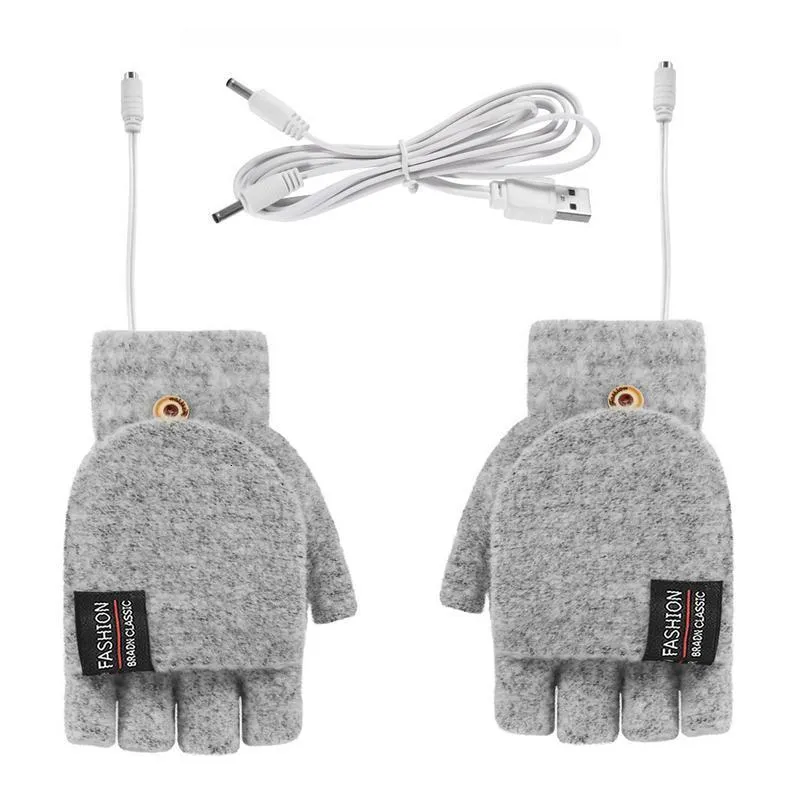 Skihandschoenen Winter Halfvinger Dubbelzijdig USB Verwarming Lip Cover Wol Warmte Vingerloze wanten 5V Skiën Vissen Verwarmde handschoen 230920