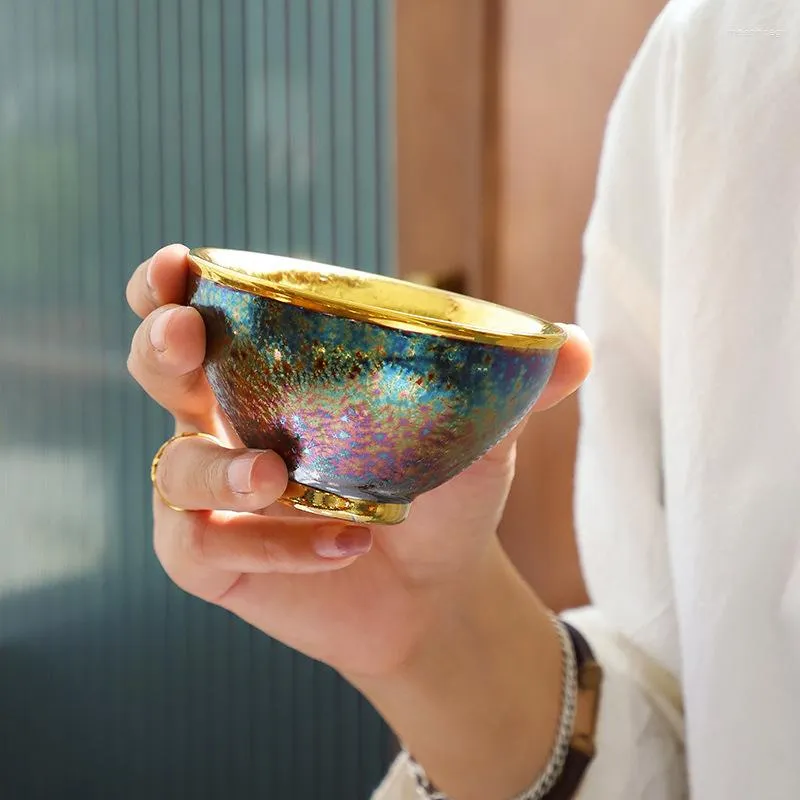 찻잔 세트 Jun Kiln Peacock Gilt Teacup Jianzhan 마스터 컵 세라믹 차 세트 모자 다채로운 중국어