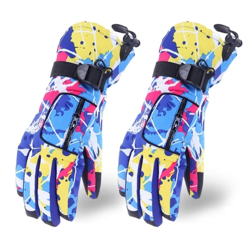 Gants de ski hommes femmes hiver chaud imperméable neige coloré graffiti imprimé thermique en peluche doublé antidérapant cyclisme en plein air 230921