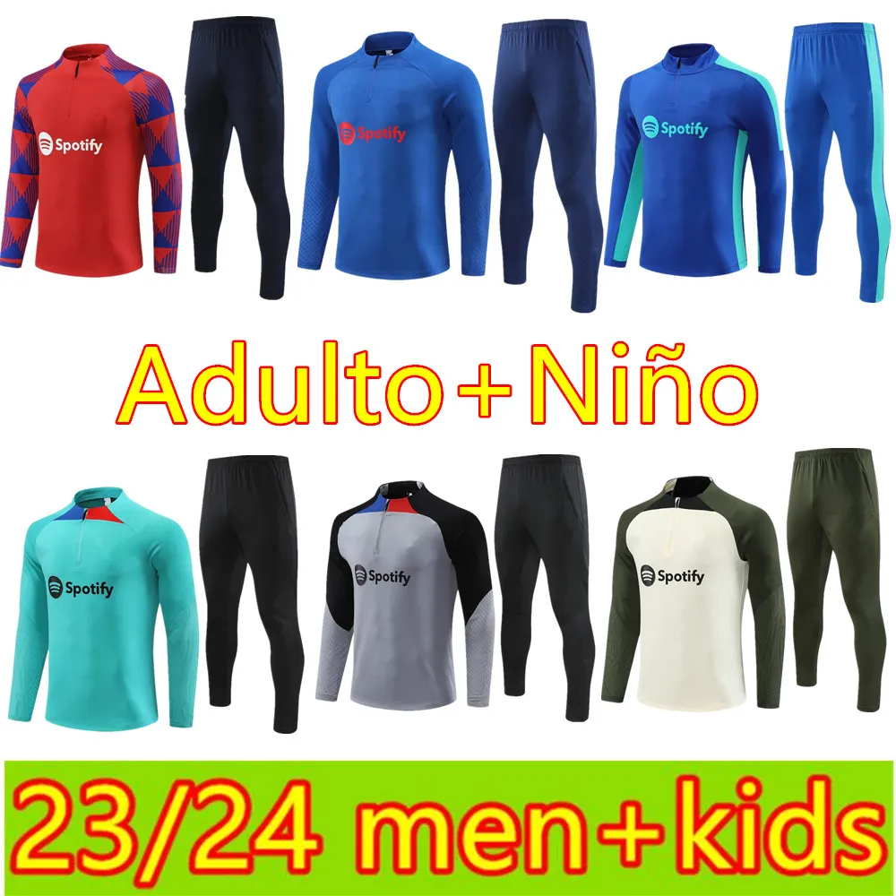 2023 24男性 +キッズトラックスーツR.Araujo Gavi O.Dembele Pedri Long Sleeve Soccer Sets 23 24 Lewandowski Anfu Fati