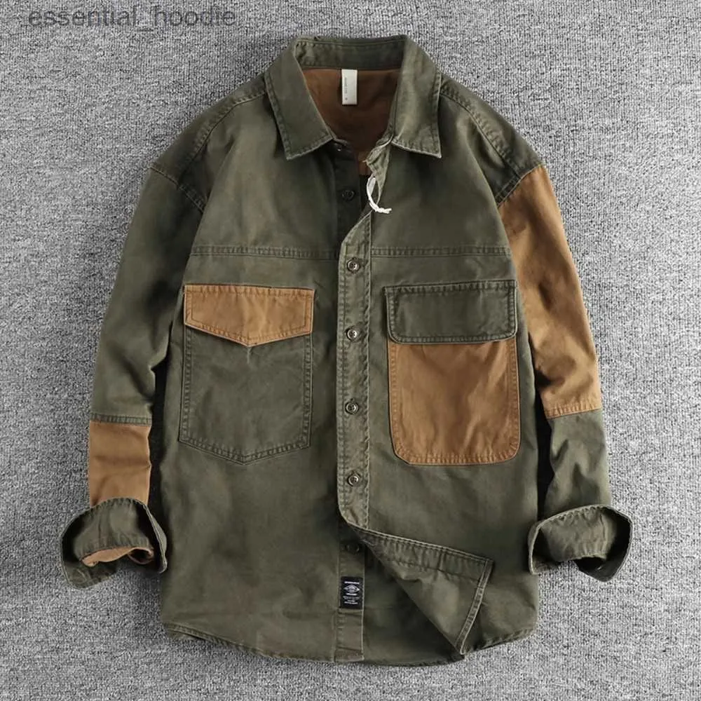 Chemises habillées pour hommes Automne Hommes Vintage Color Block Workwear Veste Casual Loose Shirt L230921