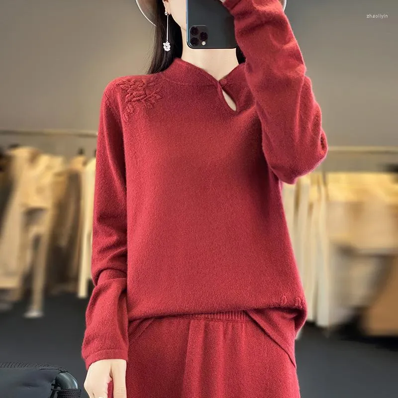 Maglioni da donna Abbigliamento donna stile cinese larghi e pullover Autunno/Inverno maglia di lana cashmere manica lunga NJ01