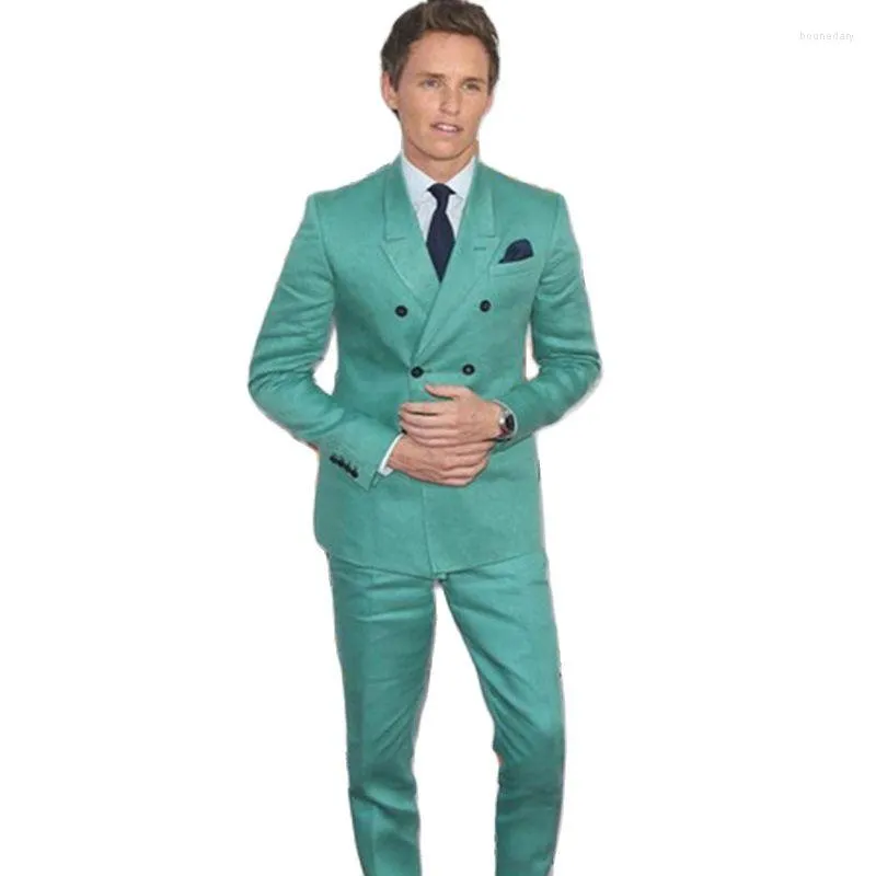 Męskie garnitury Najnowsze spodnie Pres Design Mint Zielone podwójnie piersi mężczyźni Slim Fit 2 sztuki Formal Tuxedo Custom Groom Blazer Blazer Spodni