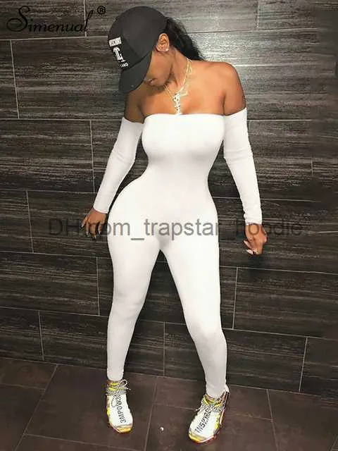 Womens Jumpsuits Rompers Simenual Off Shoulder Bodycon Rompers Womens Jumpsuit Long Sleeve Sporty Workout Acitve Wear Fashion One Piece Jumpsuits Autumn L230921 From 3 11 DHgate