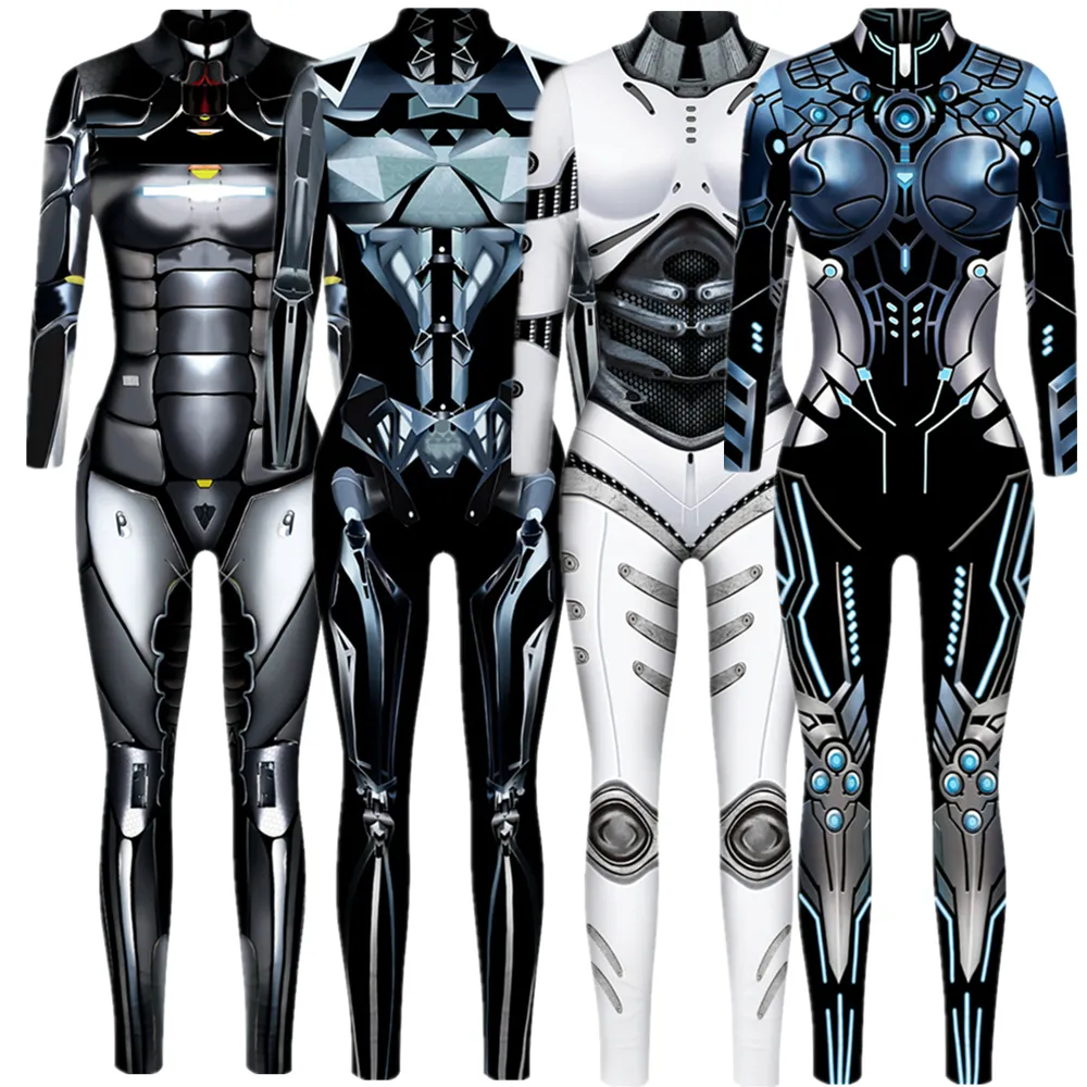 Catsuit-kostuums Robot Punk Jumpsuit Catsuit Sexy vrouwen Cosplaykostuums Cyberpunk Zentai Halloween-bodysuit