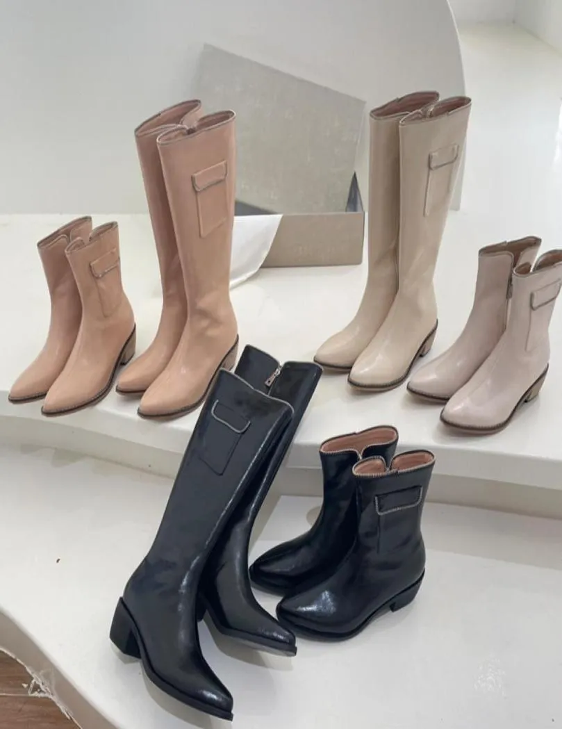 klassiska stövlar skor cowboy cowgirl zip pocket boot high beige aprikos mode snöstövlar kvinnor tröst vinter fall desig8584453