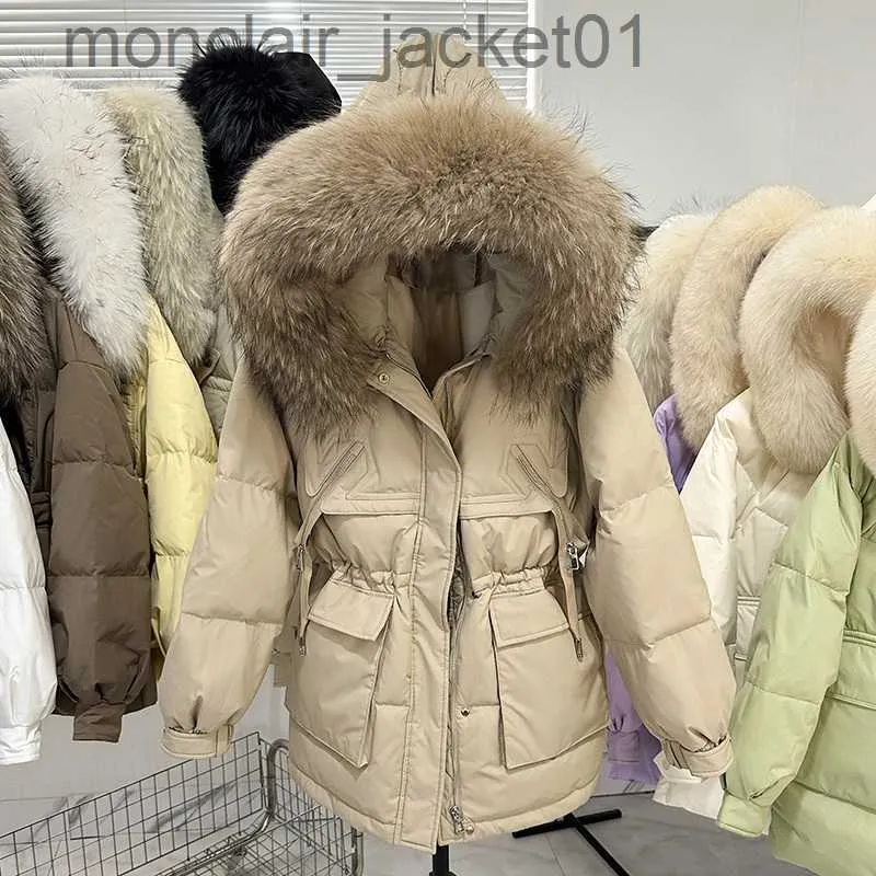 Women's Down Parkas 2023 New Real Raccoon Fur Hooded Winter Facken Feather Parkas Short Puffer Jacket Women 90％Duck down Coat巨大J230921